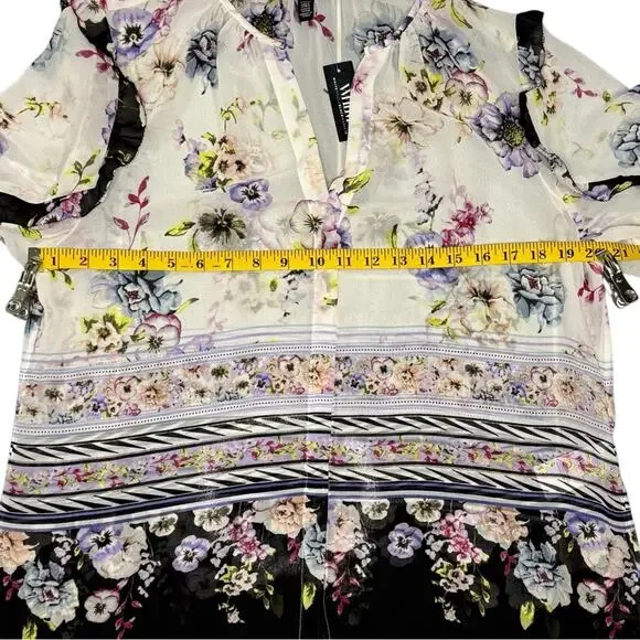 White House Black Market Women L Top Floral Cottagecore Ruffle Garden Fairy Work - Picture 5 of 10